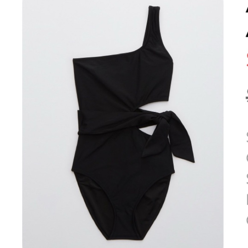 Aerie Cut out Tie Asymmetrical Black Swimsuit